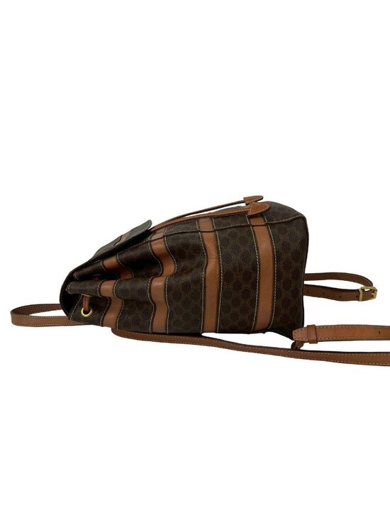 Celine Vintage Macadam Blason Triomphe Pattern Leather Drawstring Backpack Brown main image 6